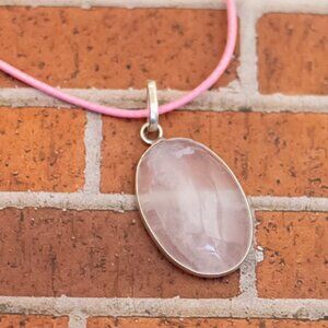 18 inch, Vintage Oval Pink Crystal Pendant Pink Lace Necklace - W29